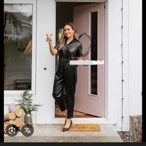 Smash + Tess Black Faux Leather Jumpsuit